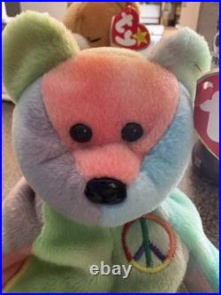 Rare! 1996 Pvc Peace Bear Retired Ty Beanie Baby With Tag Errors! $399