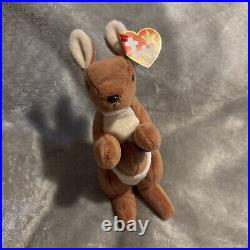 Rare 1996 TY Retired Kangaroo Pouch Beanie Baby Tag Errors PVC Pellets MINT