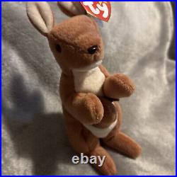 Rare 1996 TY Retired Kangaroo Pouch Beanie Baby Tag Errors PVC Pellets MINT