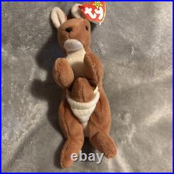 Rare 1996 TY Retired Kangaroo Pouch Beanie Baby Tag Errors PVC Pellets MINT