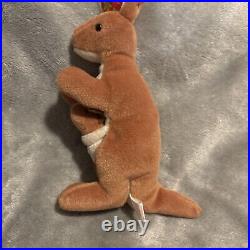 Rare 1996 TY Retired Kangaroo Pouch Beanie Baby Tag Errors PVC Pellets MINT