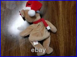 Rare 1997 Holiday Teddy Ty Beanie Baby Retired Style 4200 PVC pellets Santa Hat
