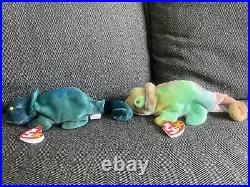 Rare 1997 Rainbow Beanie Baby Tie Dye & Blue/Green MINT CONDITION. Lot Of 2