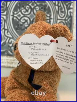 Rare 1999 TY Beanie Baby FUZZ the Bear With Tag Errors