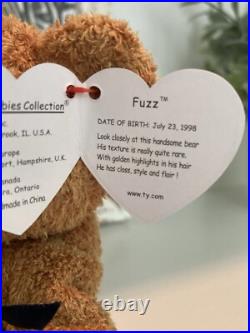 Rare 1999 TY Beanie Baby FUZZ the Bear With Tag Errors