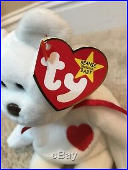 Rare Collectible 1993/1994 Ty Beanie Baby Valentino Bear with Errors PVC Pellets