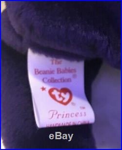 Rare Collectible Ty Beanie Babies Princess (Diana Bear) 5 swing Tag Errors