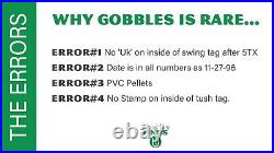 Rare Gobbles Ty Errors Extra Tag Elite Beanie Baby 1996 Pvc Turkey Retired