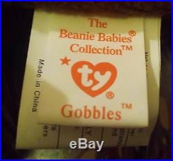 Rare Gobbles Ty Errors Extra Tag Elite Beanie Baby 1996 Pvc Turkey Retired Cool