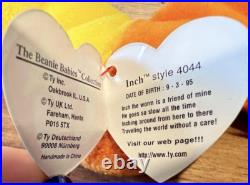 Rare Limited Edition Ty Beanie Baby Inch the Worm with Tag Errors PVC