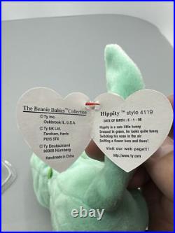 Rare Mint 1996 TY Hippity the Green Bunny Beanie Baby 4119 Tag ERRORS PVC