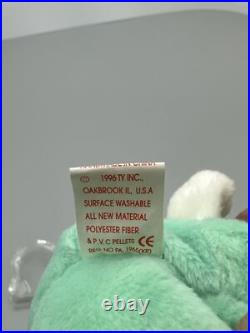 Rare Mint 1996 TY Hippity the Green Bunny Beanie Baby 4119 Tag ERRORS PVC