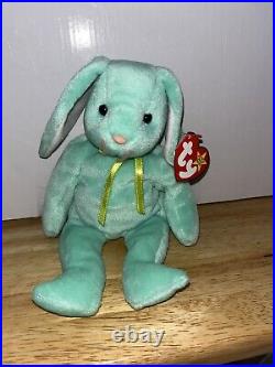 Rare Mint 1996 TY Hippity the Green Bunny Beanie Baby Multiple Tag ERRORS PVC