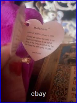 Rare Mint Ty Beanie Babies 2000Millennium Bear Plush Toy -Purple With Tag Errors Rare Mint Ty Beanie Babies 2000Millennium Bear Plush Toy -Purple With Tag Errors