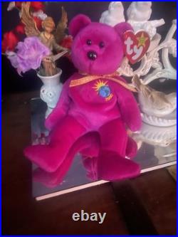 Rare Mint Ty Beanie Babies 2000Millennium Bear Plush Toy -Purple With Tag Errors Rare Mint Ty Beanie Babies 2000Millennium Bear Plush Toy -Purple With Tag Errors