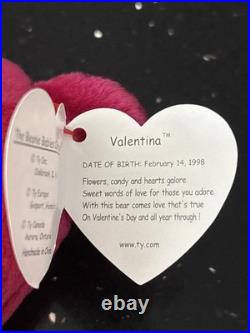 Rare Misprint Vintage Ty Valentina the Red Bear Original Beanie Baby 1998 Fuscia