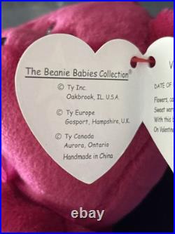 Rare Misprint Vintage Ty Valentina the Red Bear Original Beanie Baby 1998 Fuscia