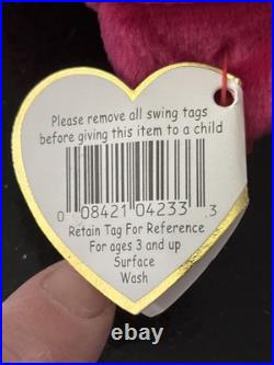 Rare Misprint Vintage Ty Valentina the Red Bear Original Beanie Baby 1998 Fuscia