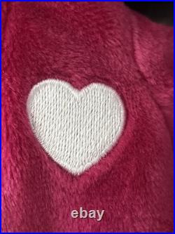 Rare Misprint Vintage Ty Valentina the Red Bear Original Beanie Baby 1998 Fuscia