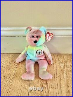 Rare ORIGINAL Peace Bear 1996 Retired TY Beanie Baby