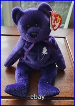 Rare Original 1997 Vintage Ty Beanie Babies Princess Diana Purple Bear Toy