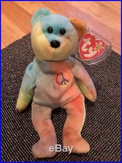 Rare! PVC Peace Bear 1996 Retired TY Beanie Baby With Errors! Exceptional