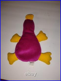 Rare Patti The Platypus Beanie baby TBB Digital Authenticated Raspberry Maroon