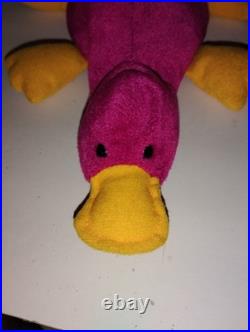 Rare Patti The Platypus Beanie baby TBB Digital Authenticated Raspberry Maroon