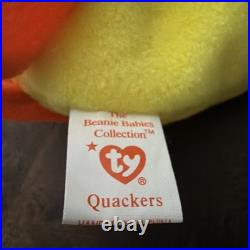 Rare Retired 1993-94 Ty Beanie Babys Quackers The Duck With Tag Errors Mint Cond