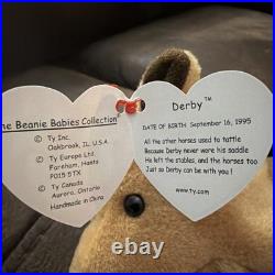 Rare Retired 1995 Ty Beanie Babies Derby The Horse with Tag Errors, Mint Cond