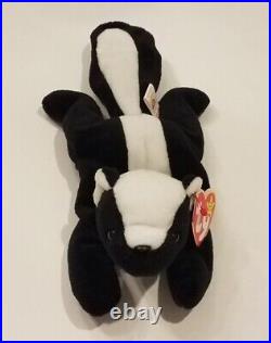 Rare Retired 1995 Ty Beanie Baby Stinky The Skunk With Pvc Pellets/tag Errors