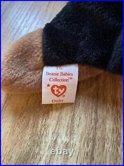 Rare Retired 1996 Ty Beanie Baby Doby The Doberman With Pvc Pellets