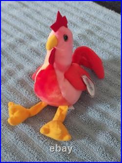 Rare Retired 1996 Ty Beanie Baby Strut The Rooster With Pvc Pellets/tag Errors