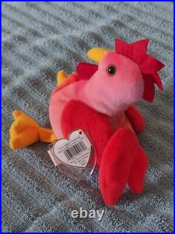 Rare Retired 1996 Ty Beanie Baby Strut The Rooster With Pvc Pellets/tag Errors