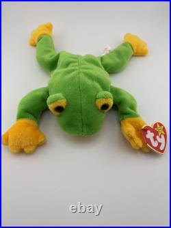 Rare Retired 1997 Ty Beanie Baby Smoochy The Frog With Pe Pellets/tag Errors