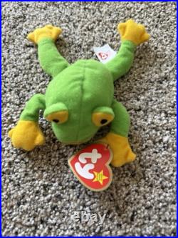 Rare Retired 1997 Ty Beanie Baby Smoochy The Frog With Pe Pellets/tag Errors