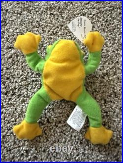Rare Retired 1997 Ty Beanie Baby Smoochy The Frog With Pe Pellets/tag Errors
