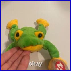 Rare Retired 1997 Ty Beanie Baby Smoochy The Frog With Pe Pellets/tag Errors
