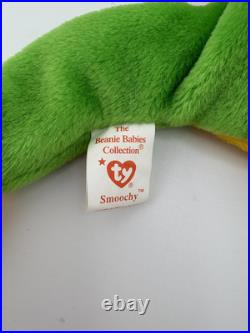 Rare Retired 1997 Ty Beanie Baby Smoochy The Frog With Pe Pellets/tag Errors