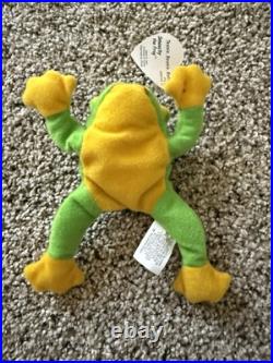 Rare Retired 1997 Ty Beanie Baby Smoochy The Frog With Pe Pellets/tag Errors