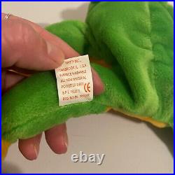 Rare Retired 1997 Ty Beanie Baby Smoochy The Frog With Pe Pellets/tag Errors