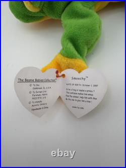 Rare Retired 1997 Ty Beanie Baby Smoochy The Frog With Pe Pellets/tag Errors