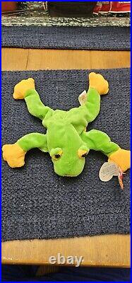 Rare Retired 1997 Ty Beanie Baby Smoochy The Frog With Pvc Pellets/tag Errors