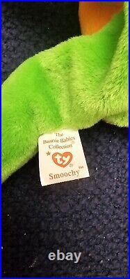 Rare Retired 1997 Ty Beanie Baby Smoochy The Frog With Pvc Pellets/tag Errors