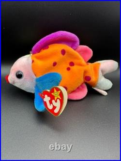 Rare Retired 1999 Ty Beanie Baby Lips The Fish With Pe Pellets/tag Errors