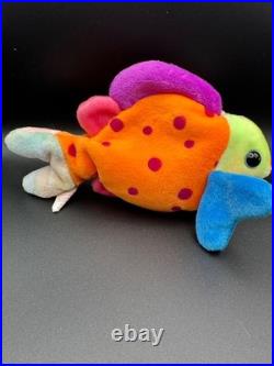 Rare Retired 1999 Ty Beanie Baby Lips The Fish With Pe Pellets/tag Errors