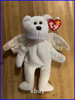 Rare Retired Halo Angel Bear Ty Beanie Baby with Brown Nose & Errors