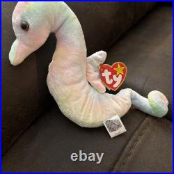 Rare Retired Neon 1999 Ty Beanie Babie Multicolor Ty-dye Seahorse Mint Condition