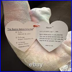 Rare Retired Neon 1999 Ty Beanie Babie Multicolor Ty-dye Seahorse Mint Condition