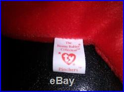 Rare Retired TY Beanie Baby Pinchers Lobster #4026 No stamp/PVC/Date Error